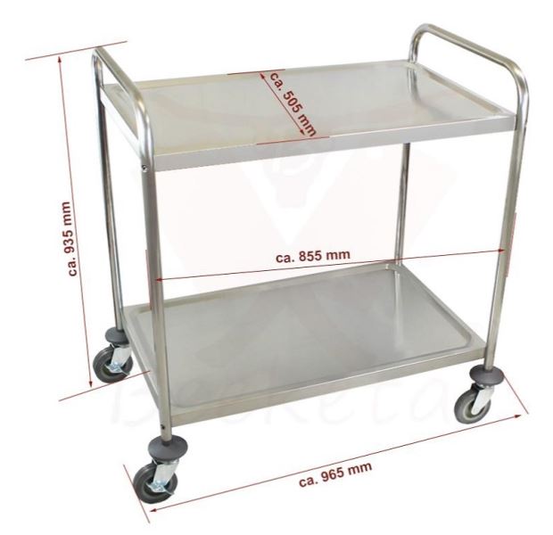 Servírovací vozík nerez Beeketal BSW-2 gastro pojízdný 2 police rozměry 855 x 505 x 935 mm