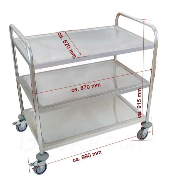 Servírovací vozík nerez Beeketal BSW-3 gastro pojízdný 3 police rozměry 870 x 520 x 915 mm