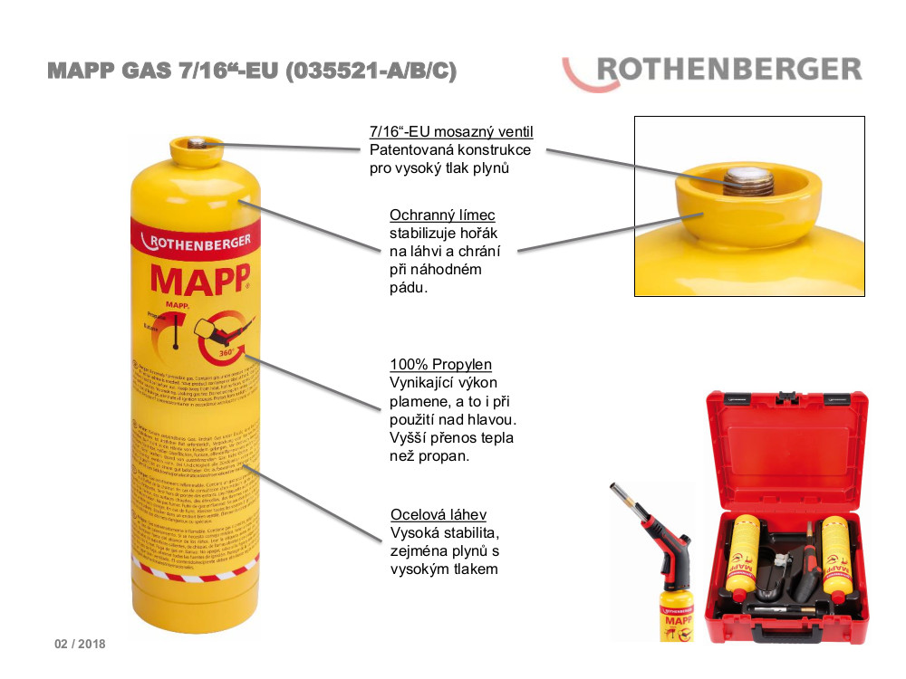 Plynová kartuše MAPP EU 7/16" 360° 750ml, 380g Rothenberger 35521-C