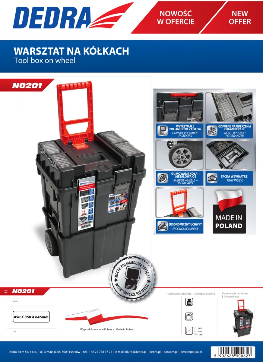 Dedra Box na nářadí 45x35x64cm N0201 skříň na kolečkách s madlem