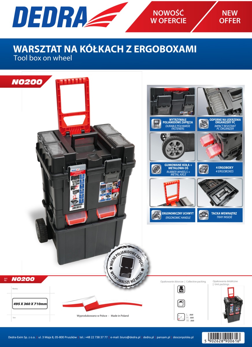 Dedra Box na kolečkách 49x36x71cm nářaďový se 4 ergoboxy N0200