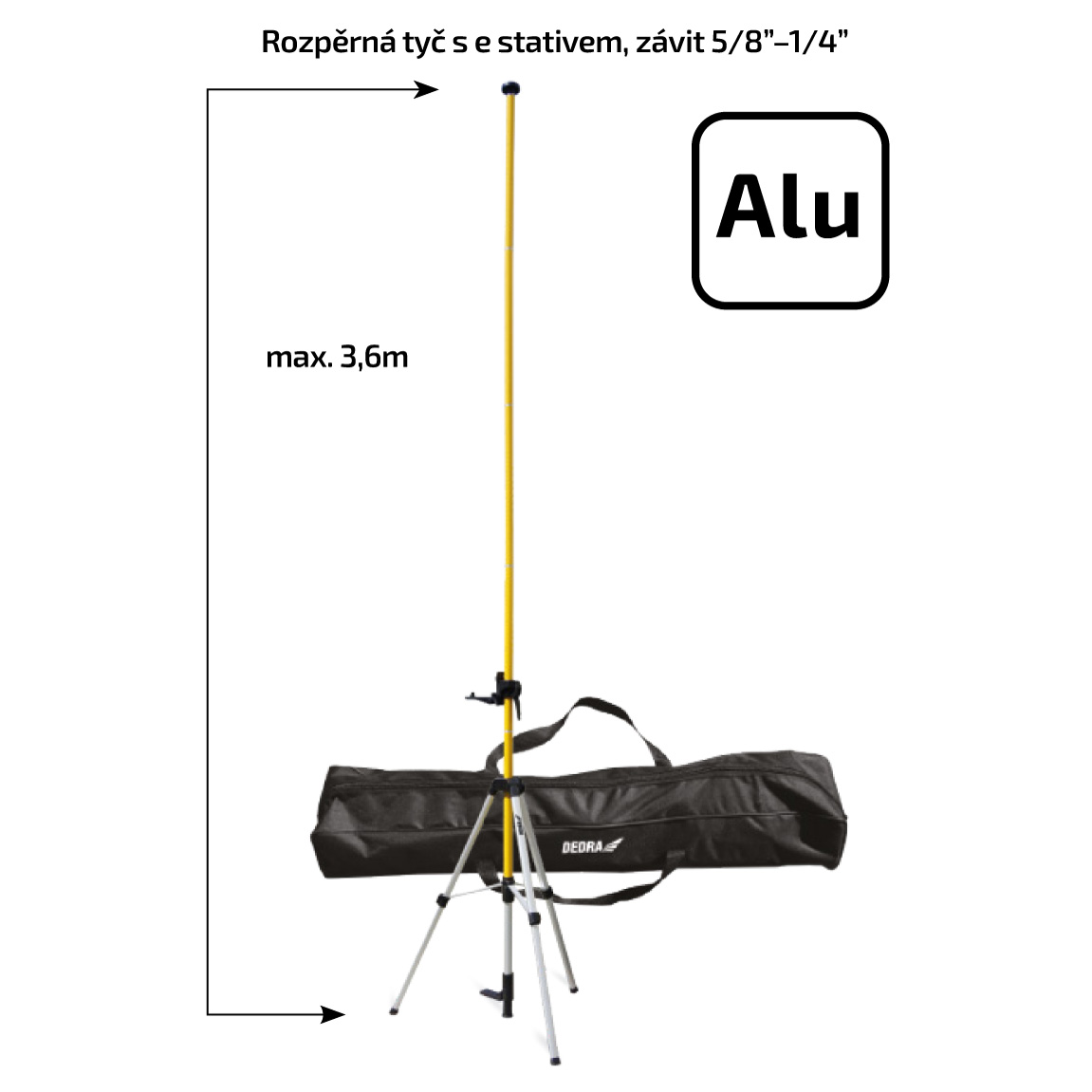 Dedra MC0915, 3,6 m rozpěrná tyč se stativem, závit 5/8”–1/4” pro lasery
