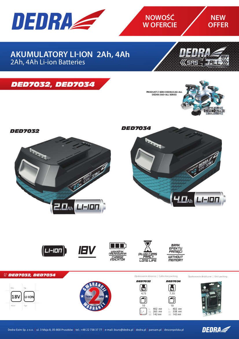 Dedra DED7034 Akumulátor 4.0 Ah 18V Li-Ion SAS+ALL baterie