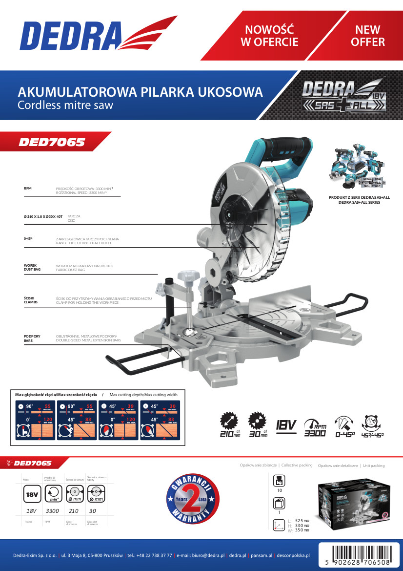 Dedra DED7065 Aku pokosová pila 210 mm 18V SAS+ALL