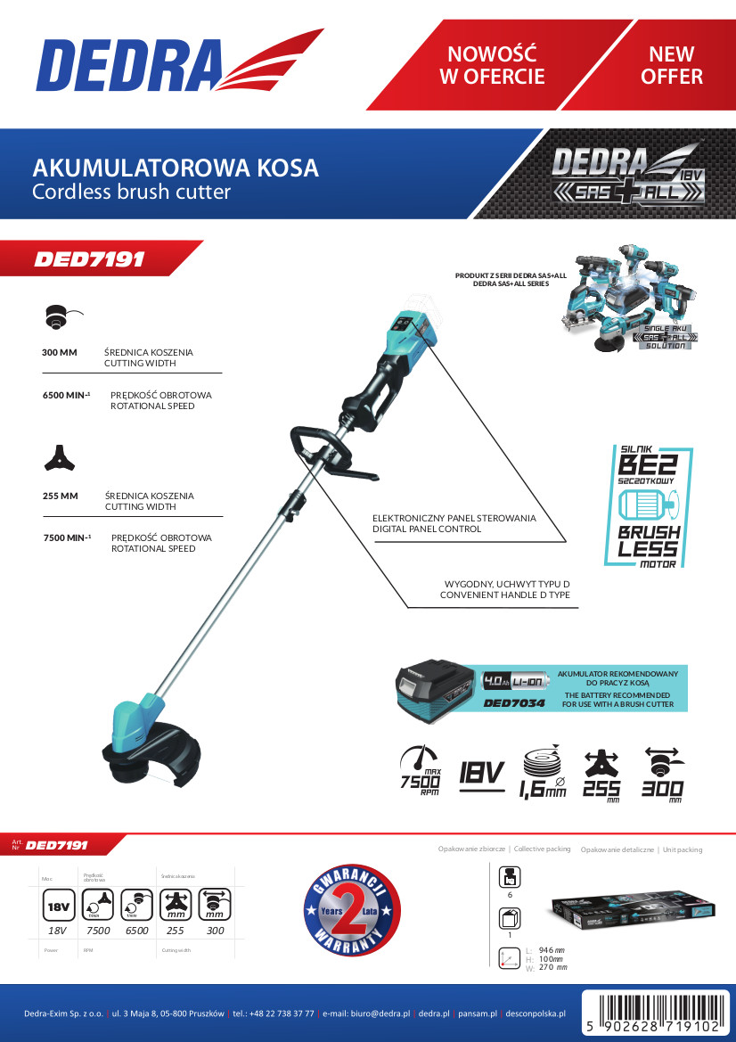 Dedra DED7191 Aku křovinořez, vyžínač 2v1 18 V SAS+ALL