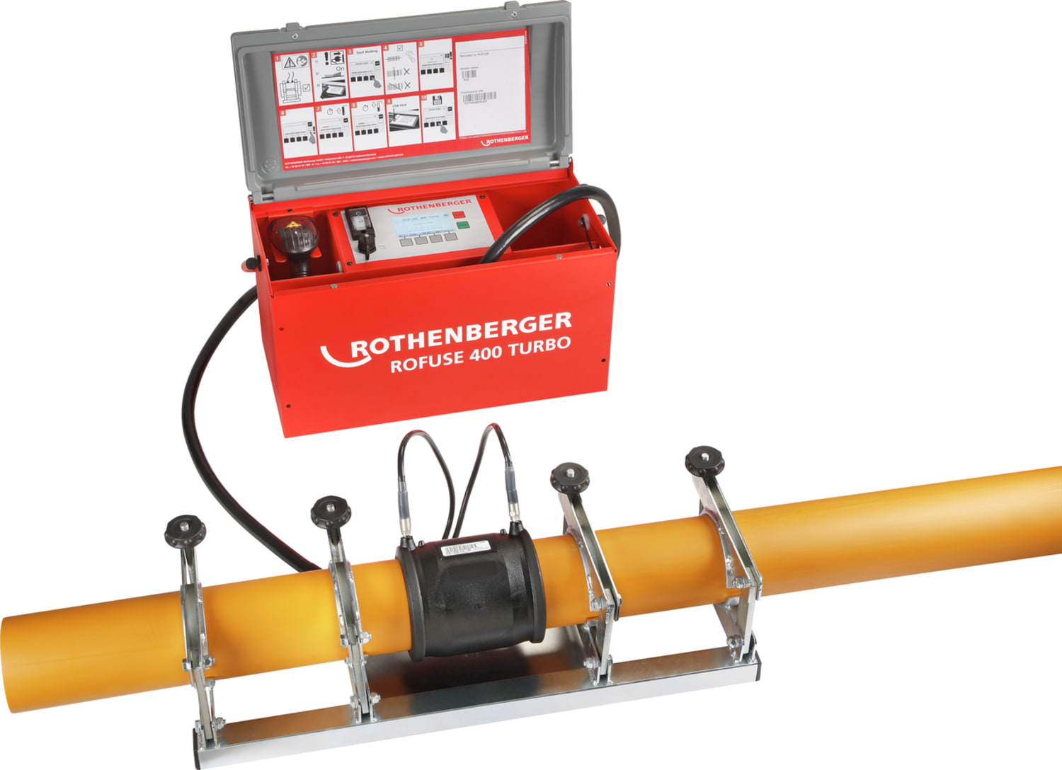 ROFUSE 400 Turbo svářečka elektrotvarovek do 400 mm 1000000999 Rothenberger + čtečka čárových kódů, na tlakovou vodu, plyn PE-PP