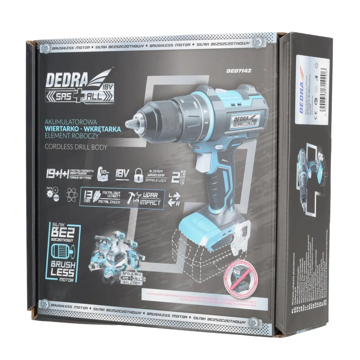 Dedra Aku šroubovák-vrtačka 13 mm, 50 Nm SAS+ALL 18V DED7142, s příklepem