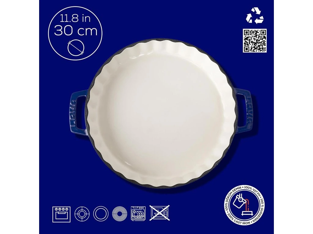 Litinová koláčová forma 30 cm, modrá, kulatá Lava LVYTP30K0B