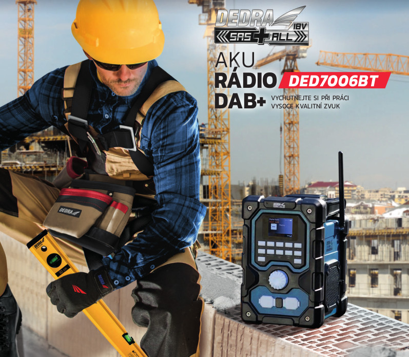 Dedra Aku rádio Bluetooth LCD USB DED7006BT 18V, 230V SAS+ALL