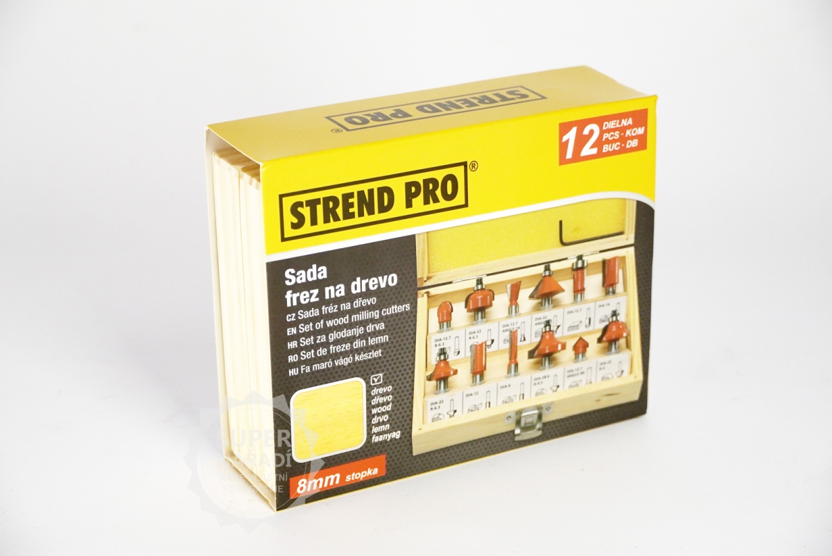 Sada fréz do dřeva 12 ks, stopka 8mm Strend Pro 228568