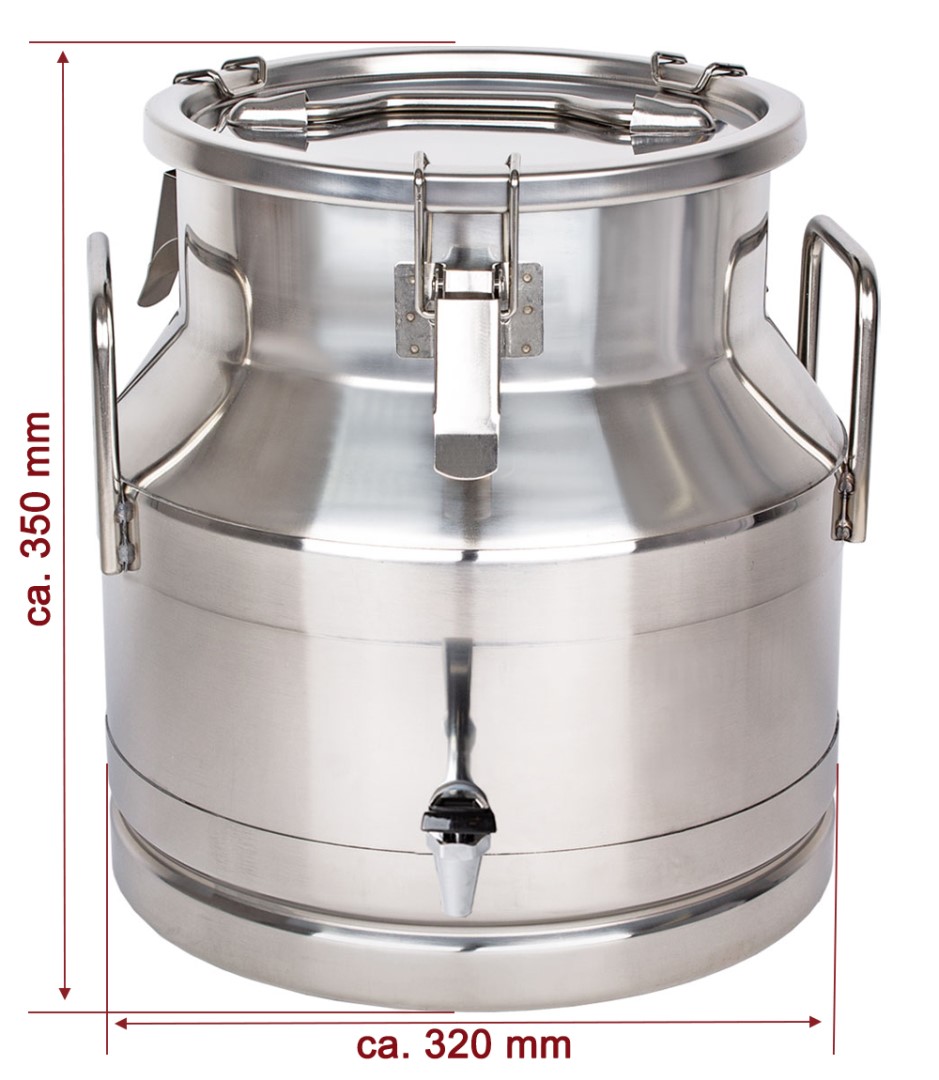 Nerezová konev na mléko 20 l Beeketal BMK-20A s víkem a vypouštěcím kohoutkem