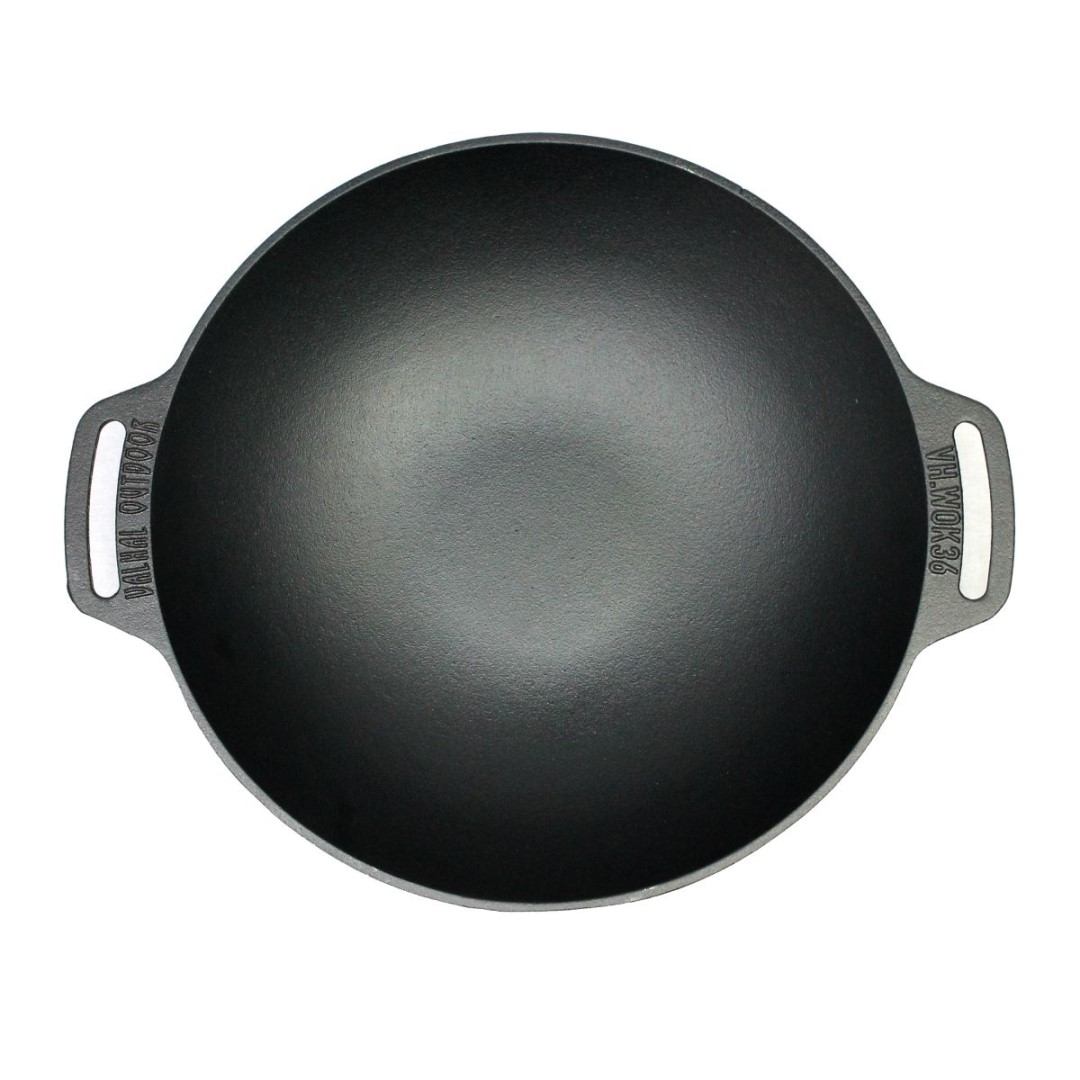Litinová pánev WOK 36 cm Valhal Outdoor VH.WOK36, 2 madla