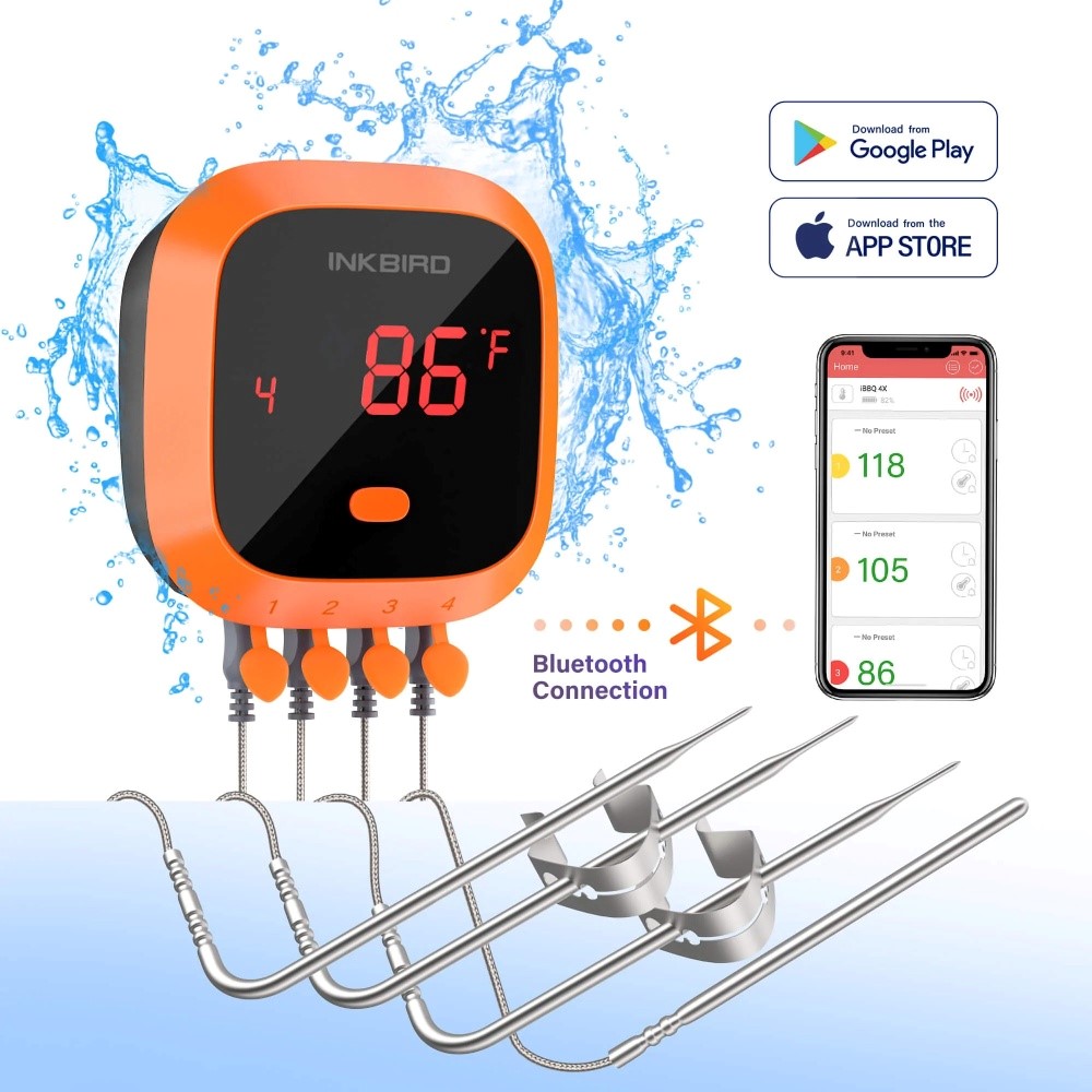 Teploměr na maso Inkbird IBT-4XC + 4 sondy, Bluetooth, voděodolný