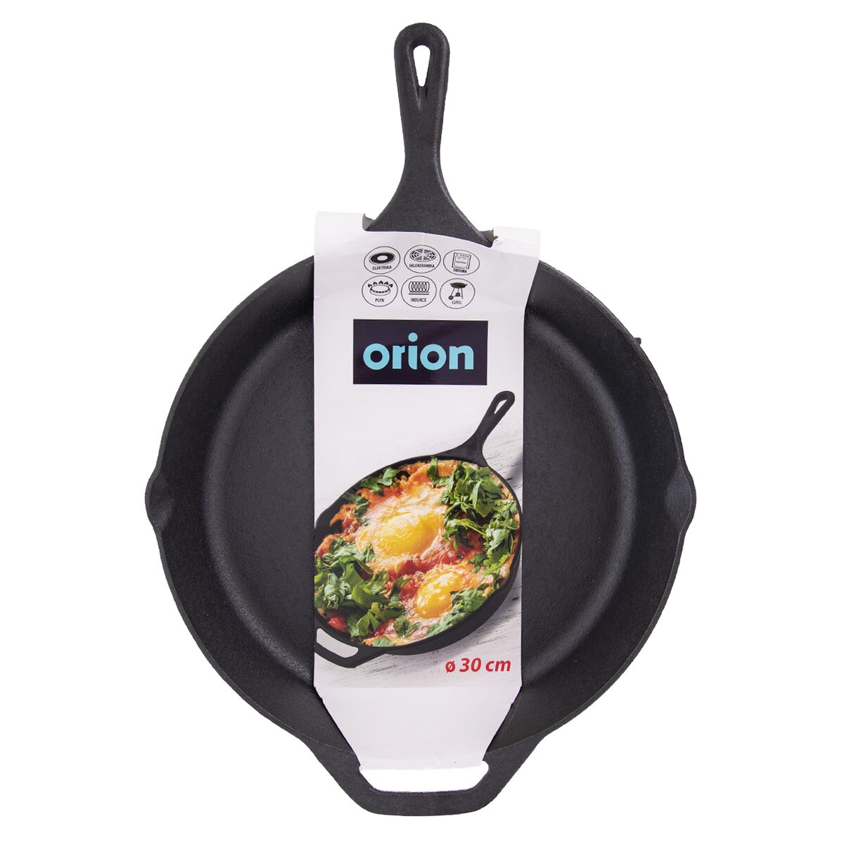 Orion Pánev Litina 30 cm 112988 krátké a dlouhé madlo, hladké dno