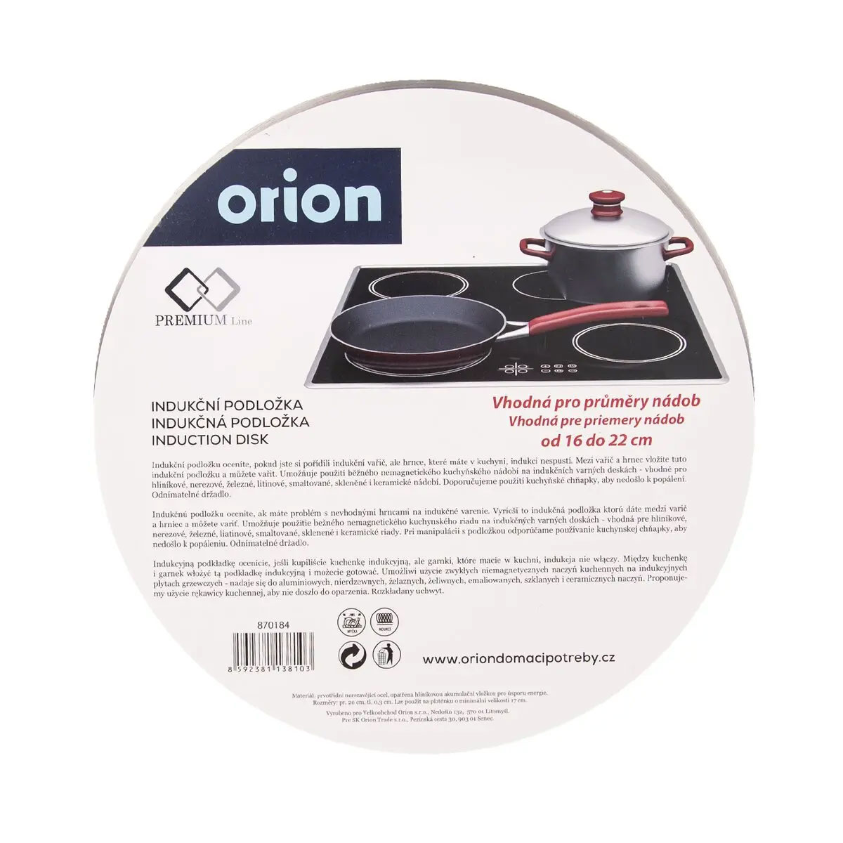 Orion Indukční podložka 24 cm 870185 s odnímatelnou rukojetí
