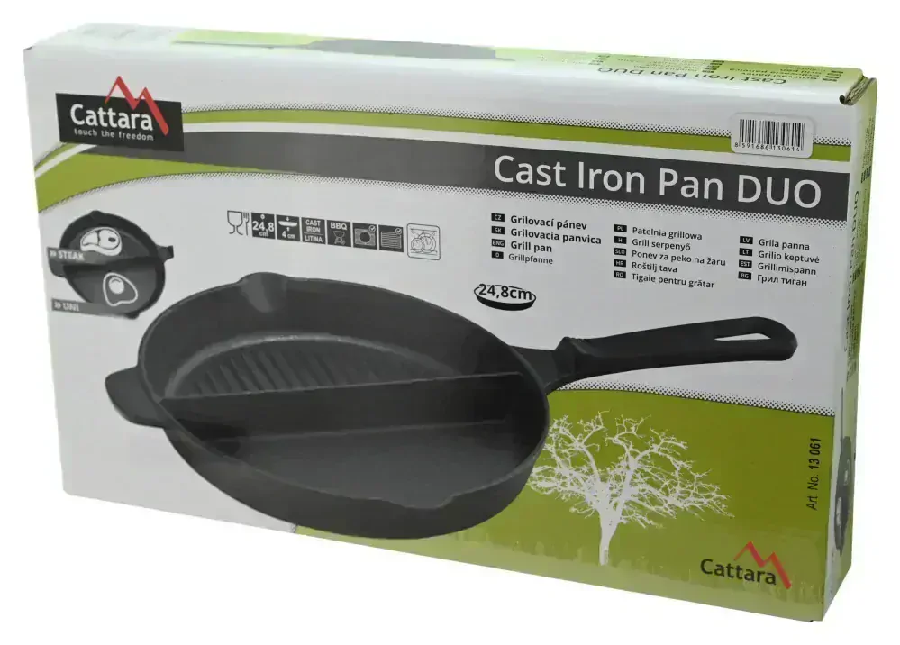 Cattara Grilovací pánev DUO LITINA 25 cm 13061, dělená, hladká-vroubky s madlem