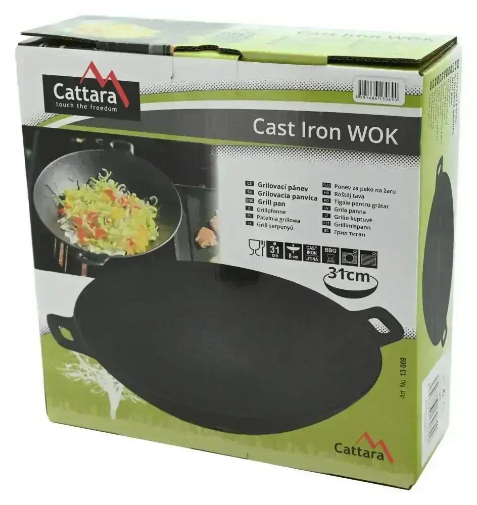Cattara Grilovací pánev Wok Litina 31cm 13069 se dvěma madly