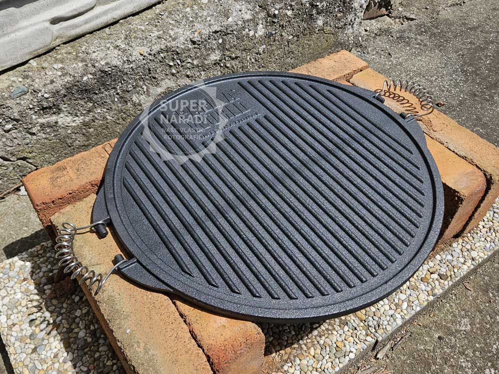Grilovací plát 42 cm, litinový, oboustranný s chromovanými madly PWI New 11045
