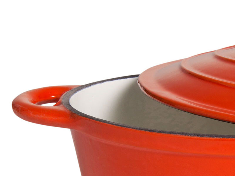 Litinový hrnec 29x21cm, 4,7 l oválný s pokličkou, smaltovaný, oranžový PWI 9712