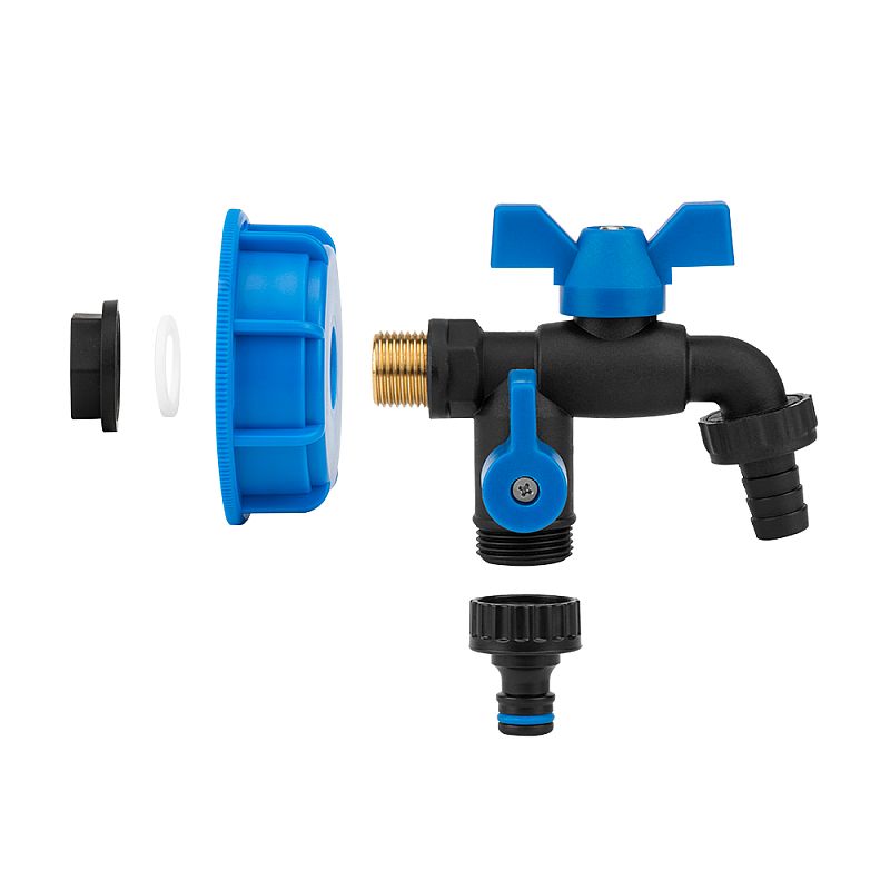IBC ventil zahradní S60x6 GZ kohout 5/8", 2x výstup 3/4'' TSM na kontejner