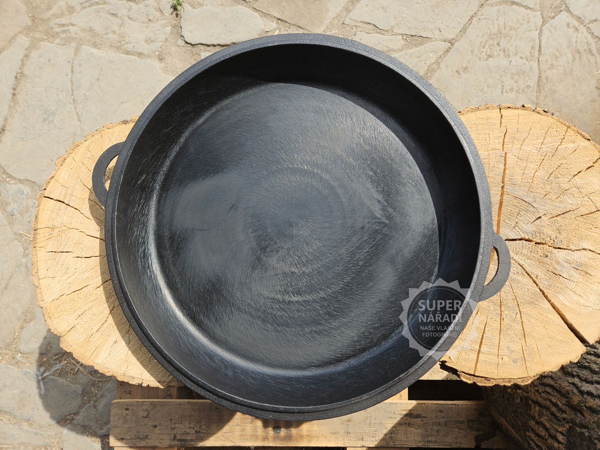 Pánev litinová uzbecká 40 / 5 cm Davr LE12, 5 mm dno, Extra masivní s madly, na oheň