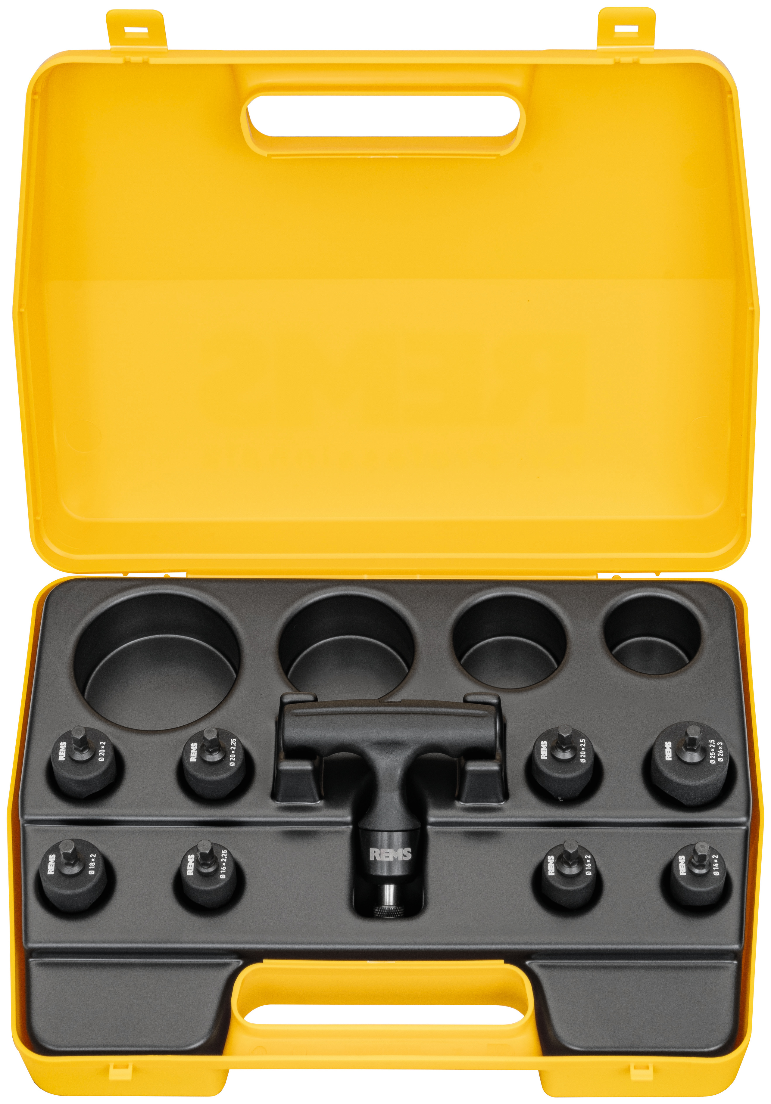 Rems KaliGrat E Set Allround 26 - 8 hlavic 114001, odhrotovací kalibrátory s račnou