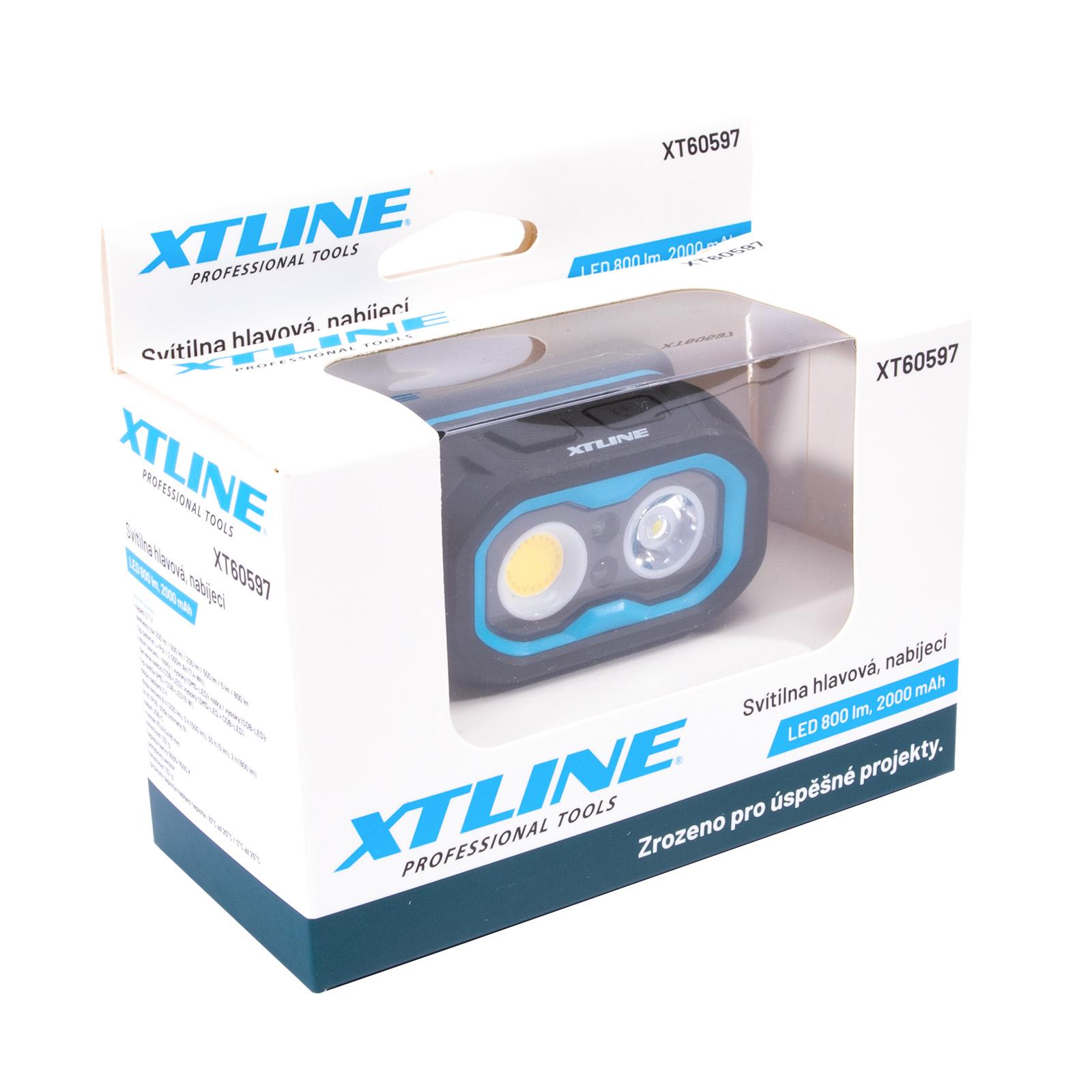 XTLINE Nabíjecí naklápěcí čelovka LED 800 lm, 2000 mAh Li-Pol, XT60597, SMD, COB bílé-červené světlo, pohybové čidlo, USB-C