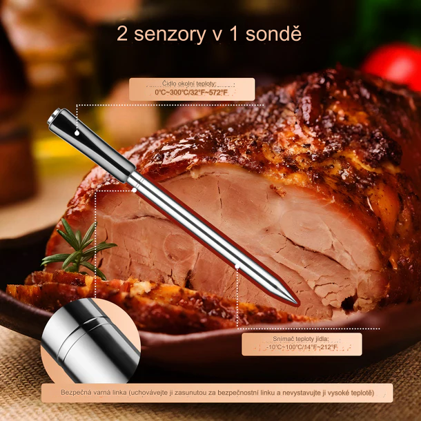 Bezdrátový Bluetooth 5.1 teploměr, BBQ Inkbird INT-11X-B do 90m, nabíjecí sonda