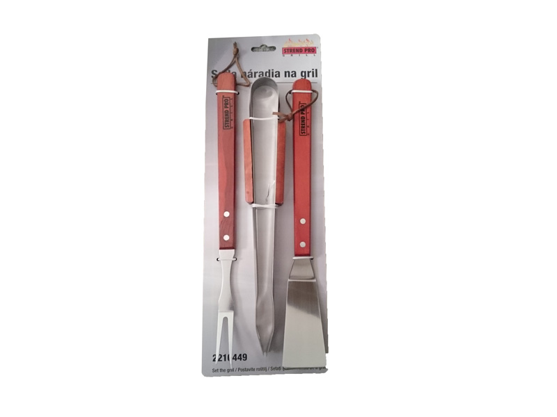 Grilovací sada nářadí BBQ 37cm, 3 díly, dřevo / kov STREND PRO