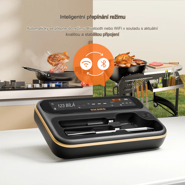 Inkbird bezdrátový teploměr WiFi & Bluetooth 100m BBQ, LCD displej INT-12-BW