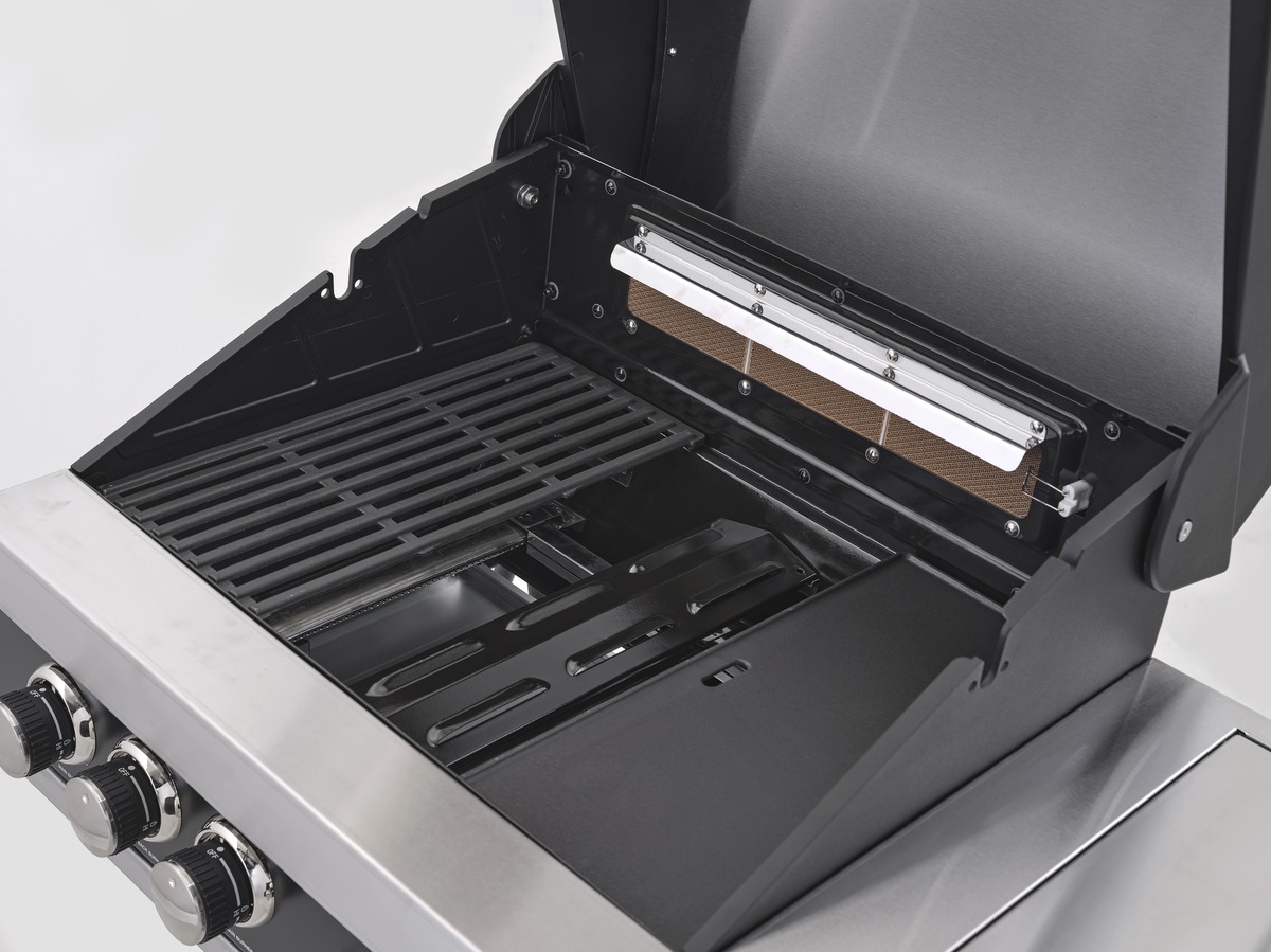 GrandHall vestavný plynový gril PREMIUM G3 Plus, K03000281A s bočním + zadním infra hořákem, černý