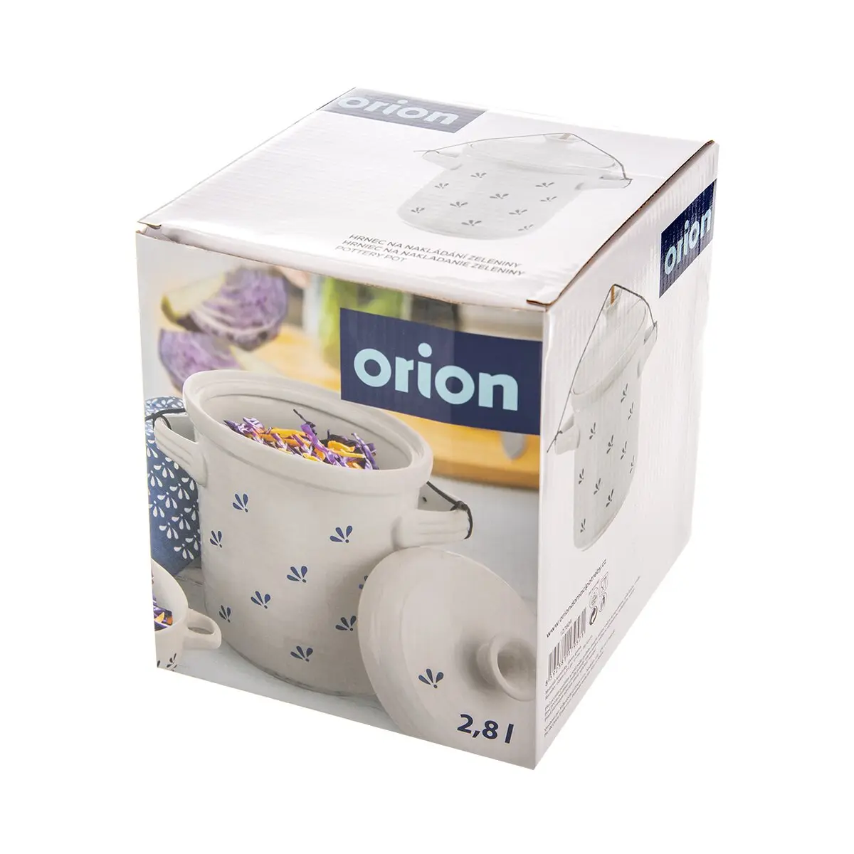 Orion Nakládací keramický hrnec 2,8 l na zeleninu, pickles, modro-bílý 127604 s gumičkou a těžítkem