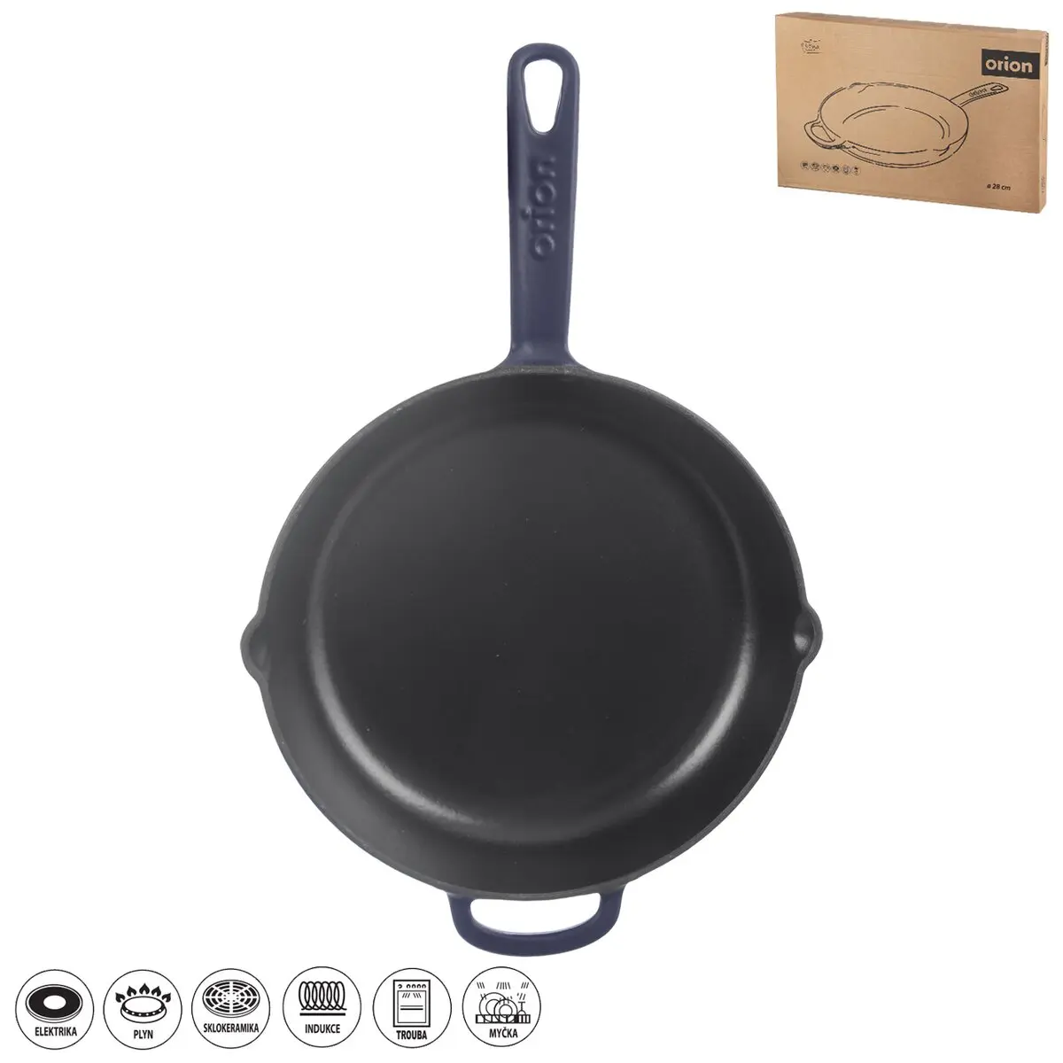 Orion Pánev litina smaltovaná 28 cm 113219, modro-šedá, madlo+výlevky
