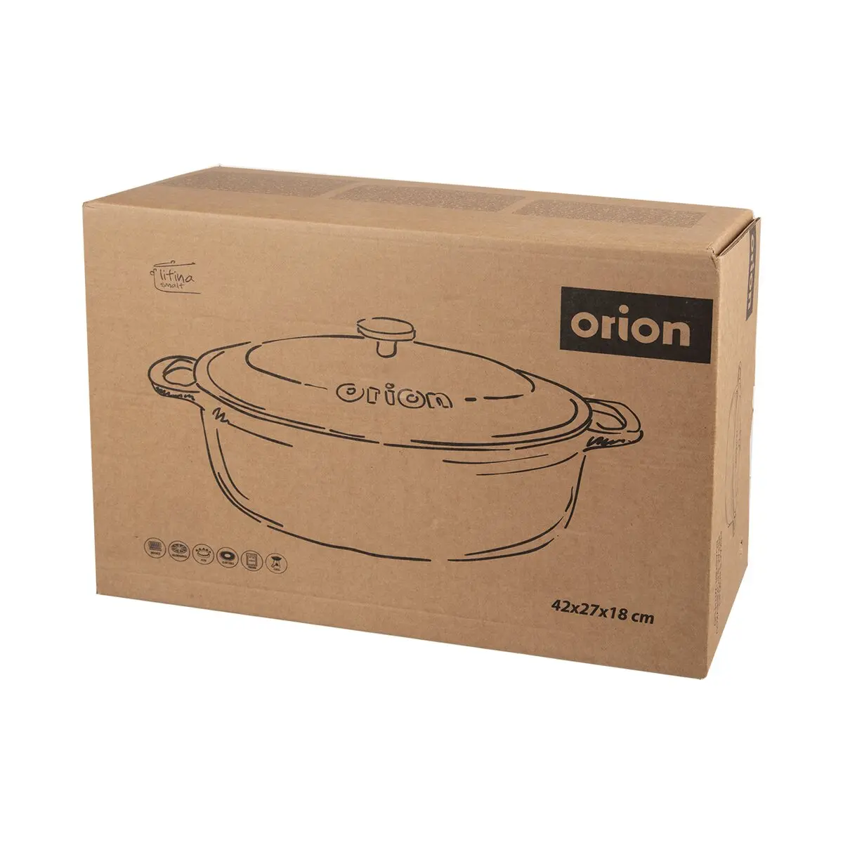 Orion Pekáč s poklopem litina smalt 42x27 cm, 127037 oválný, modro-šedý, nerez úchop