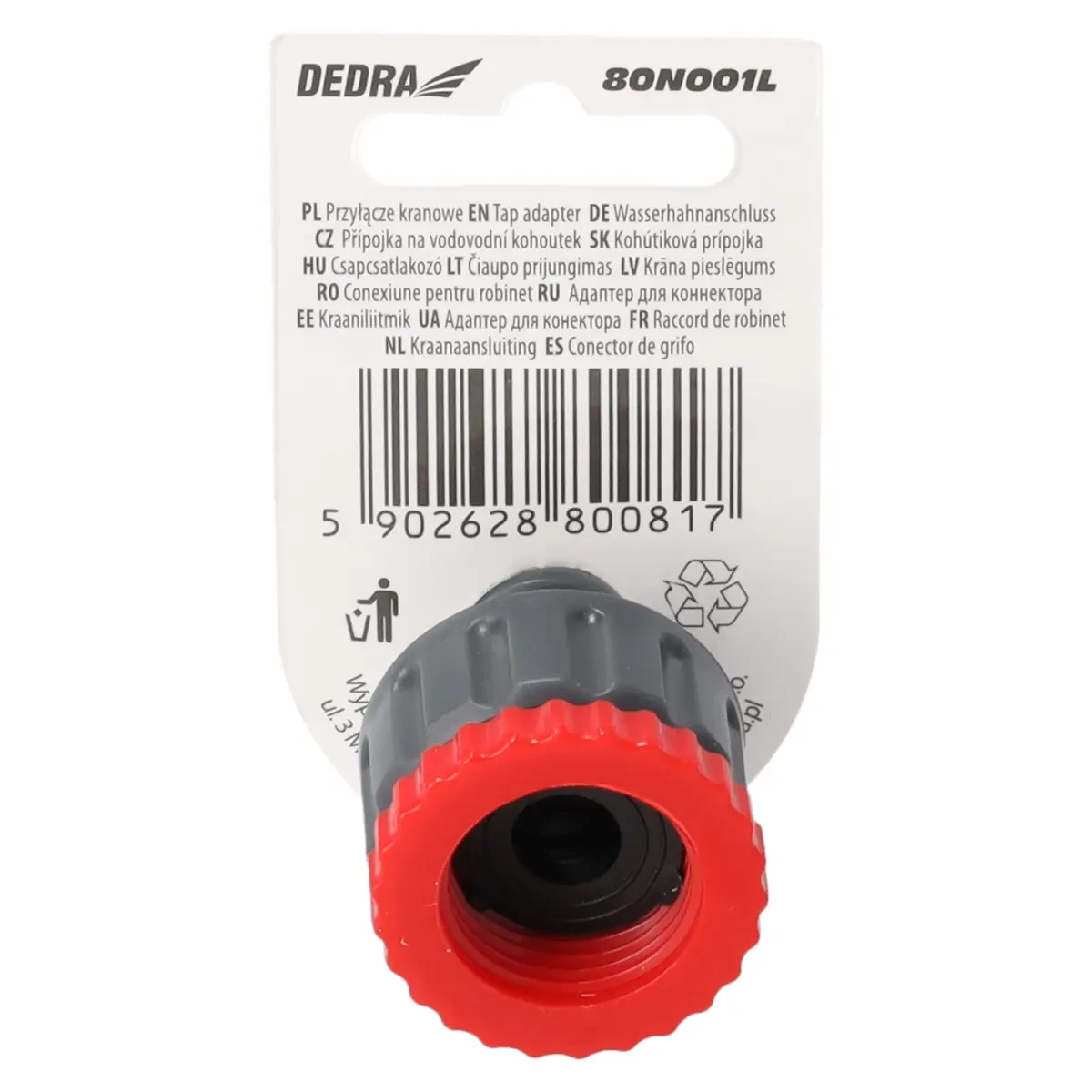 Dedra přípojka, konektor na vodovodní kohoutek 1/2"–3/4" 80N001L, ABS a PP plast