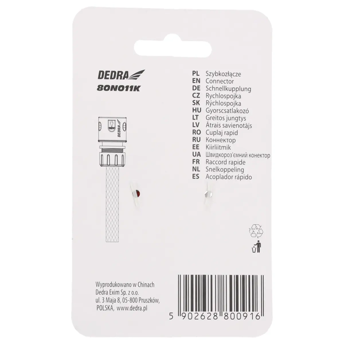 Dedra Rychlospojka 1/2" 80N011K na zahradní hadici, ABS a PP plast - blistr