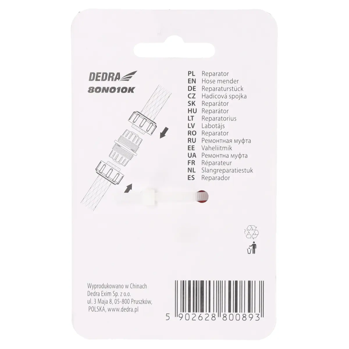 Dedra Hadicová spojka 1/2" 80N010K, ABS, PP plast, na zahradní hadici - blistr
