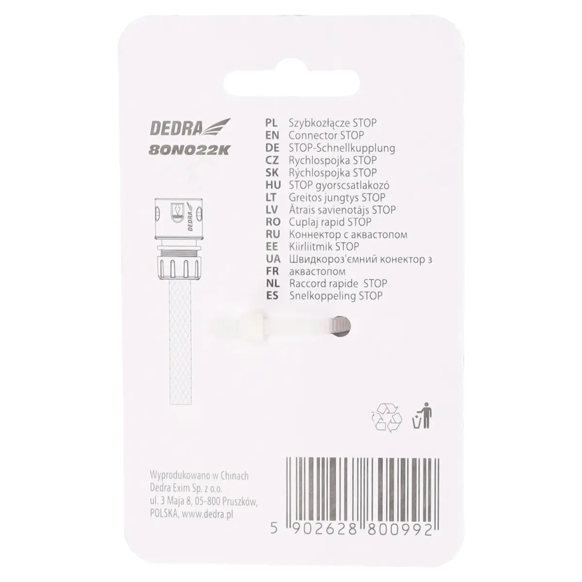 Dedra Rychlospojka STOP 1/2" 80N012K na zahradní hadici, ABS a PP plast - blistr