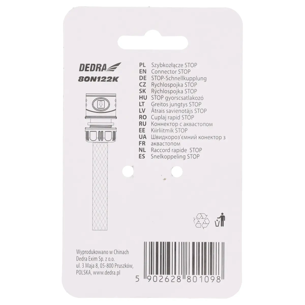 Dedra Rychlospojka STOP 3/4" Soft 80N122K na zahradní hadici, ABS a PP, TPR plast - blistr