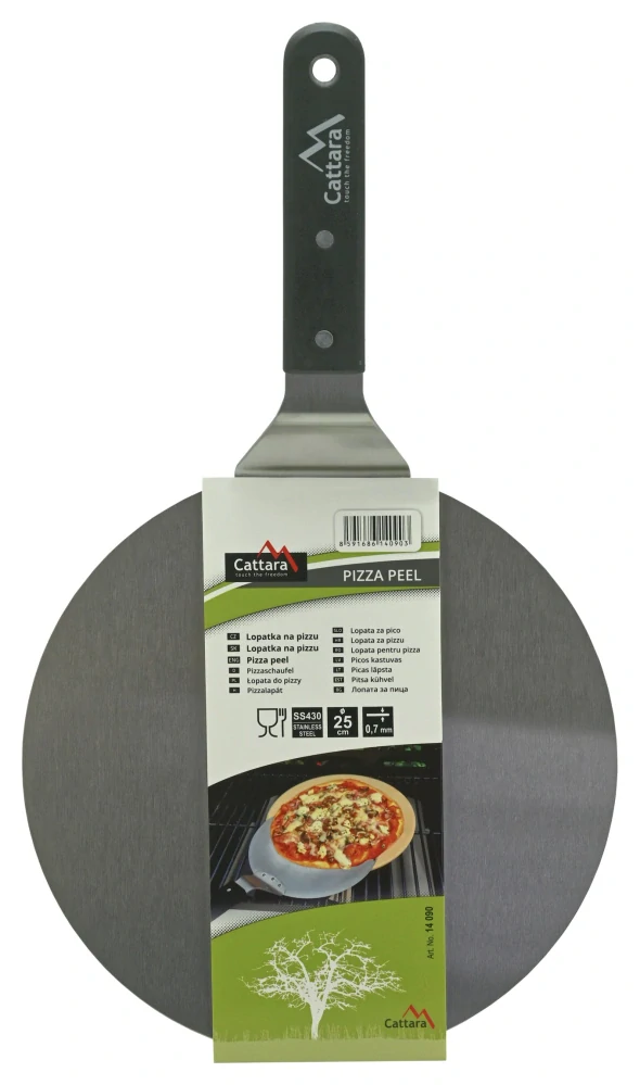 Cattara Lopata na pizzu kulatá 25 cm, 14090 nerezová, černé madlo