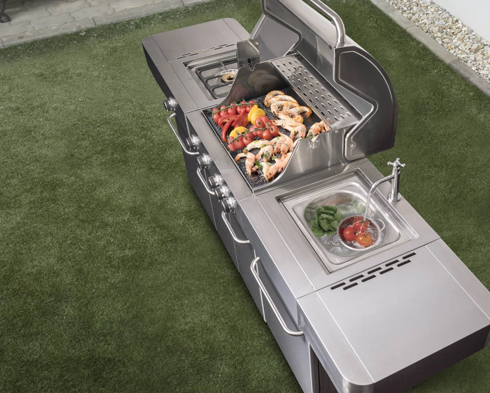 G21 Plynový gril Arizona, BBQ zahradní kuchyně Premium Line 6390330, 6 hořáků, jehla, dřez, skříňky