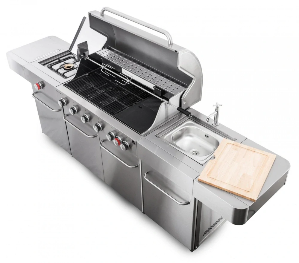 G21 Plynový gril Nevada BBQ zahradní kuchyně Premium Line 6390340, 8 hořáků, jehla, dřez, skříňky
