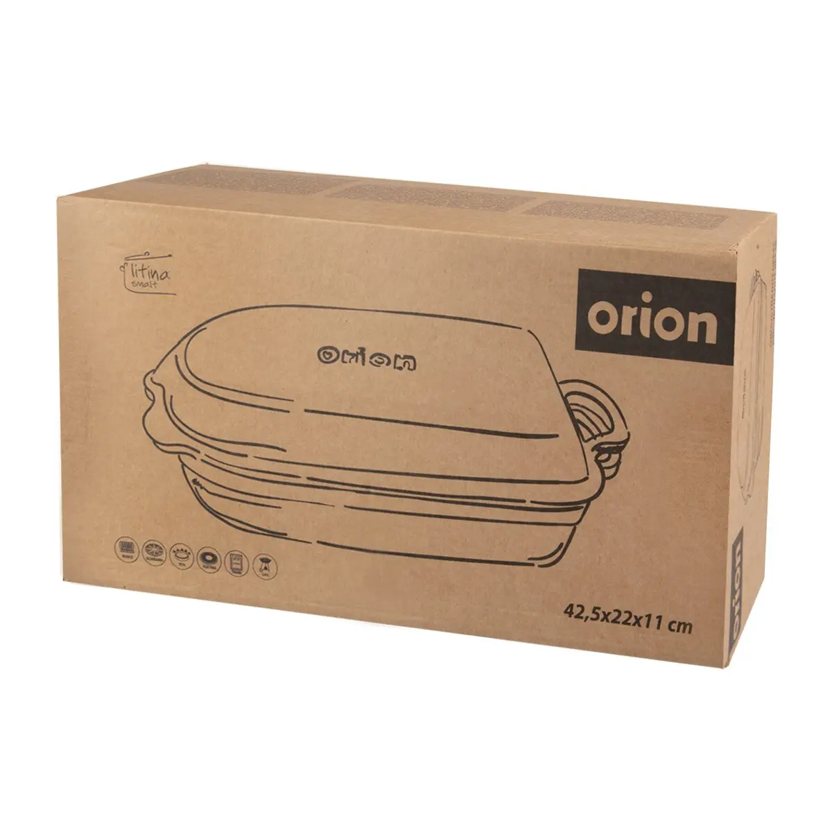 Orion Pekáč litina smalt oboustranný 42,5x22 cm, 127038 polo-oválný, modro-šedý s poklopem