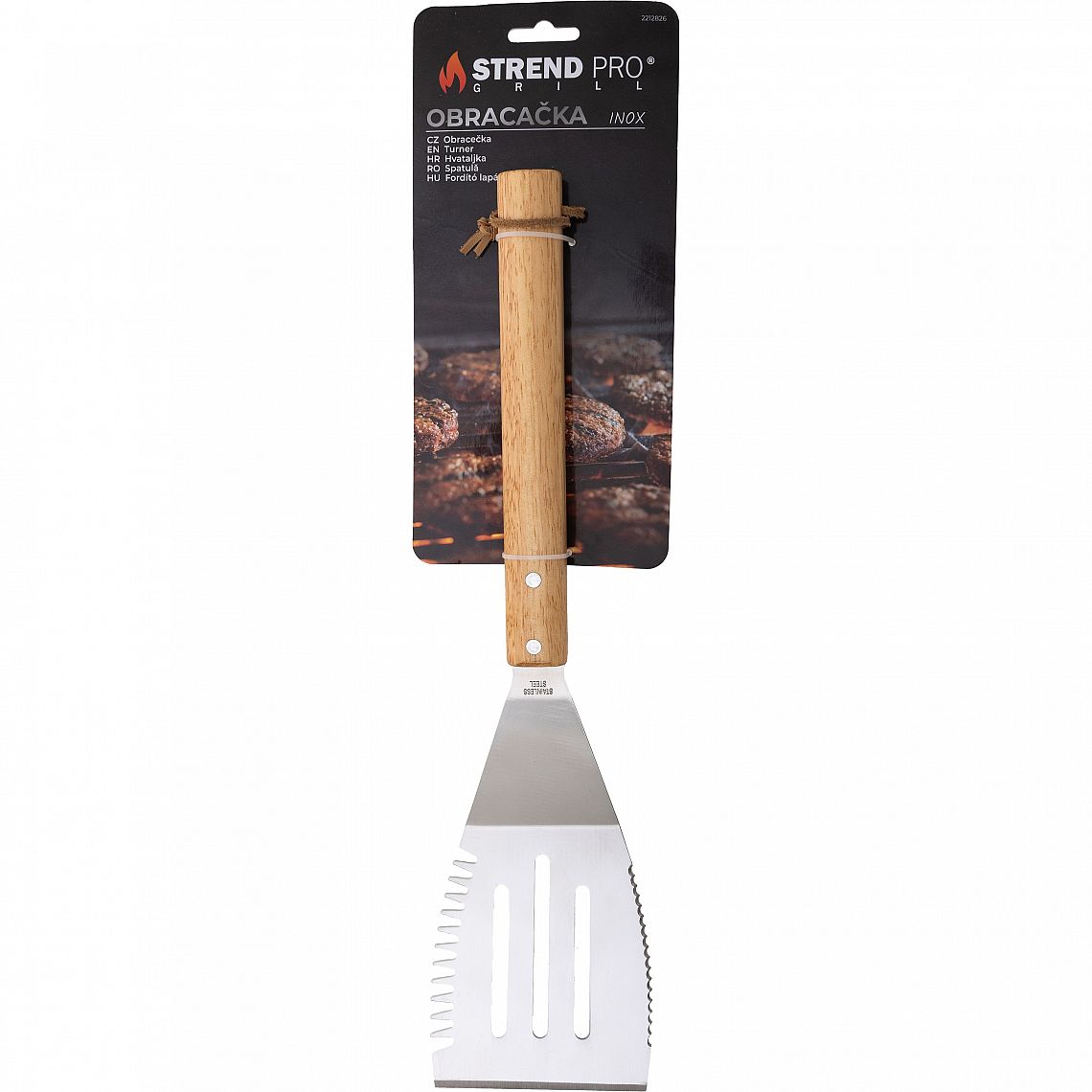 Strend Pro obraceč Grill nerez, dřevěná rukojeť, 41cm, 2212826 ozubený
