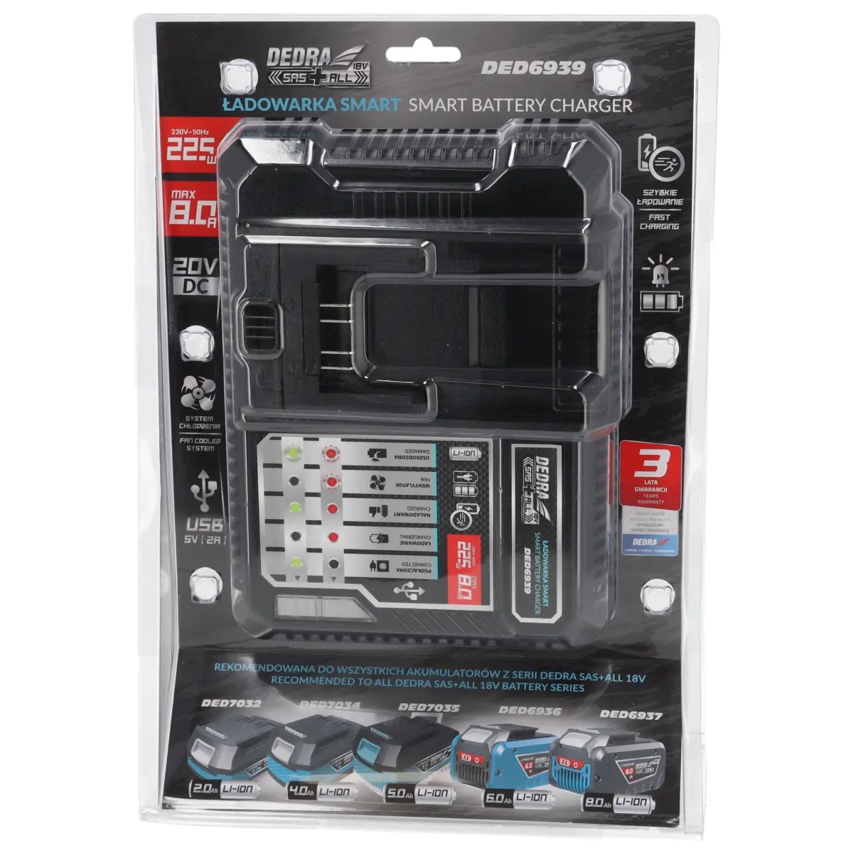 Dedra DED6939 Rychlo-nabíječka akumulátorů 18V SAS + ALL, Smart Quick charge 8A, 225W