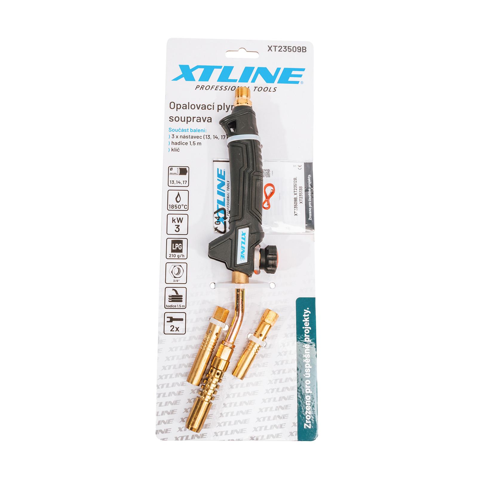 XTLINE Plynová opalovací, pájecí souprava 3 kW, 3 hořáky 13, 14, 17 mm XT23509B + hadice 1,5 m