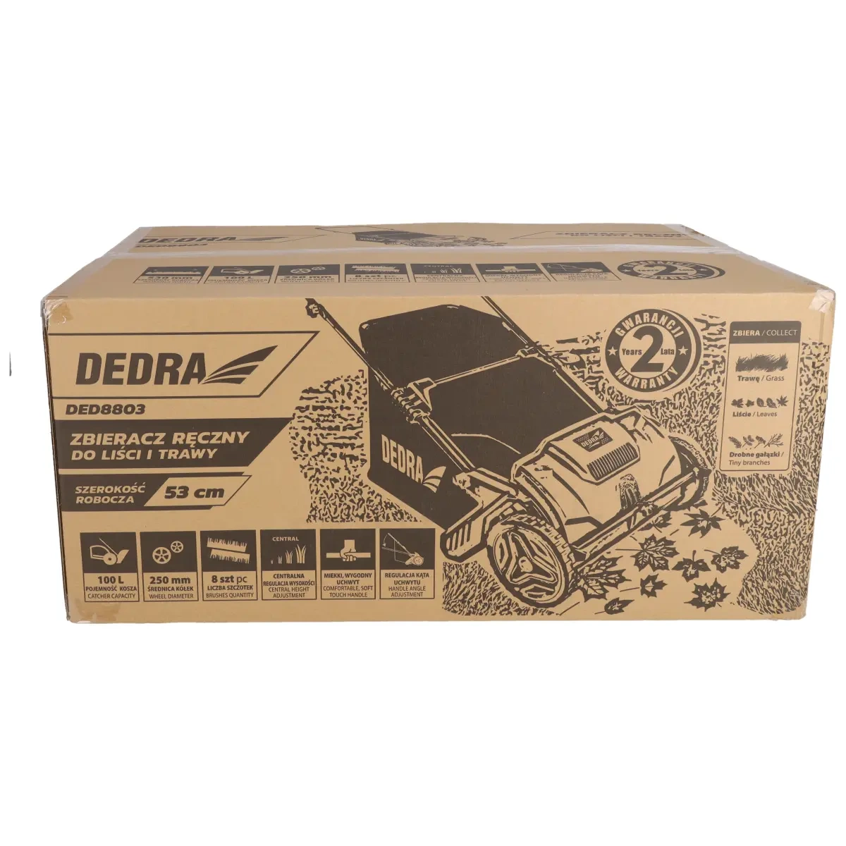 Dedra sběrač listí a trávy 530 mm, DED8803, vozíkový s kolečky, kartáčový