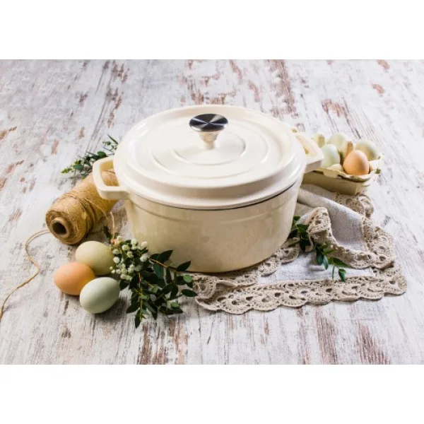 Hrnec s víkem litina, smalt 3,5l, 24 cm bílý-béžový Grand feu FEUMWHITE
