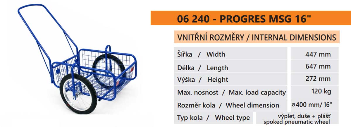Dvoukolový vozík Massag PROGRES MSG 16" do 120 kg, 45x65x27 cm, kárka 06-240