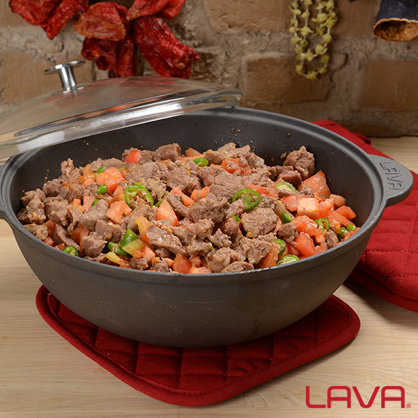 Litinový hrnec Wok 30 cm, 6l + skleněná poklice LAVA Metal LVYKZ30K3